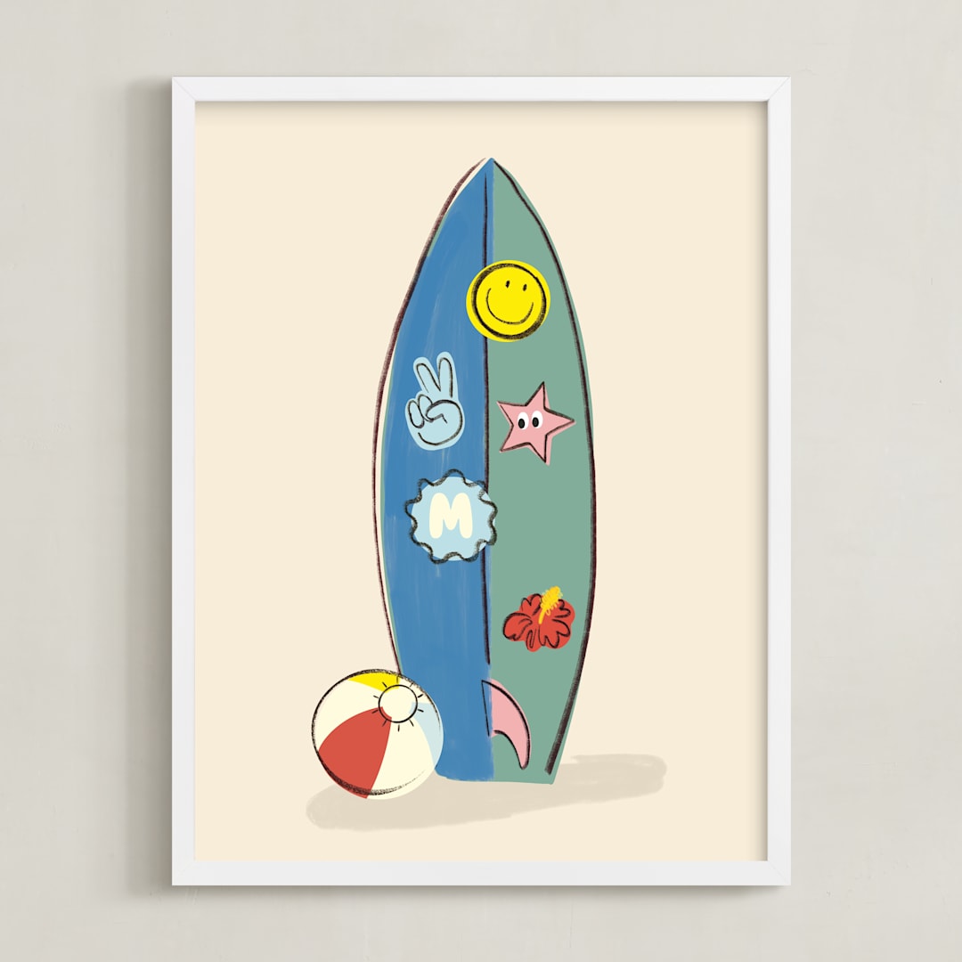 "Surfs Up" - Personalized Art Print in Sand by Baumbirdy - Framed