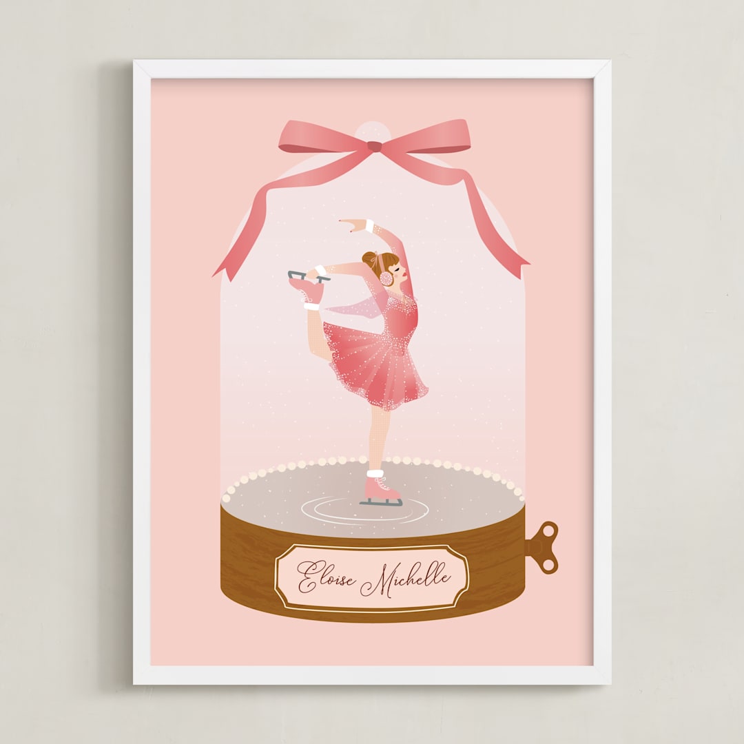 "Ice Dance" - Personalized Art Print in Ballerina Pink by Jennifer Lew - Framed