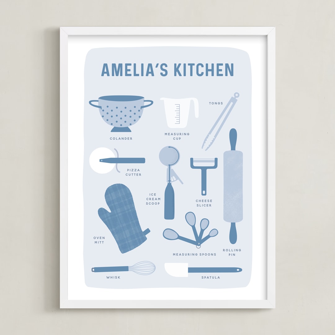 "Kitchenware" - Personalized Art Print in Slate by Dawn Pope - Framed