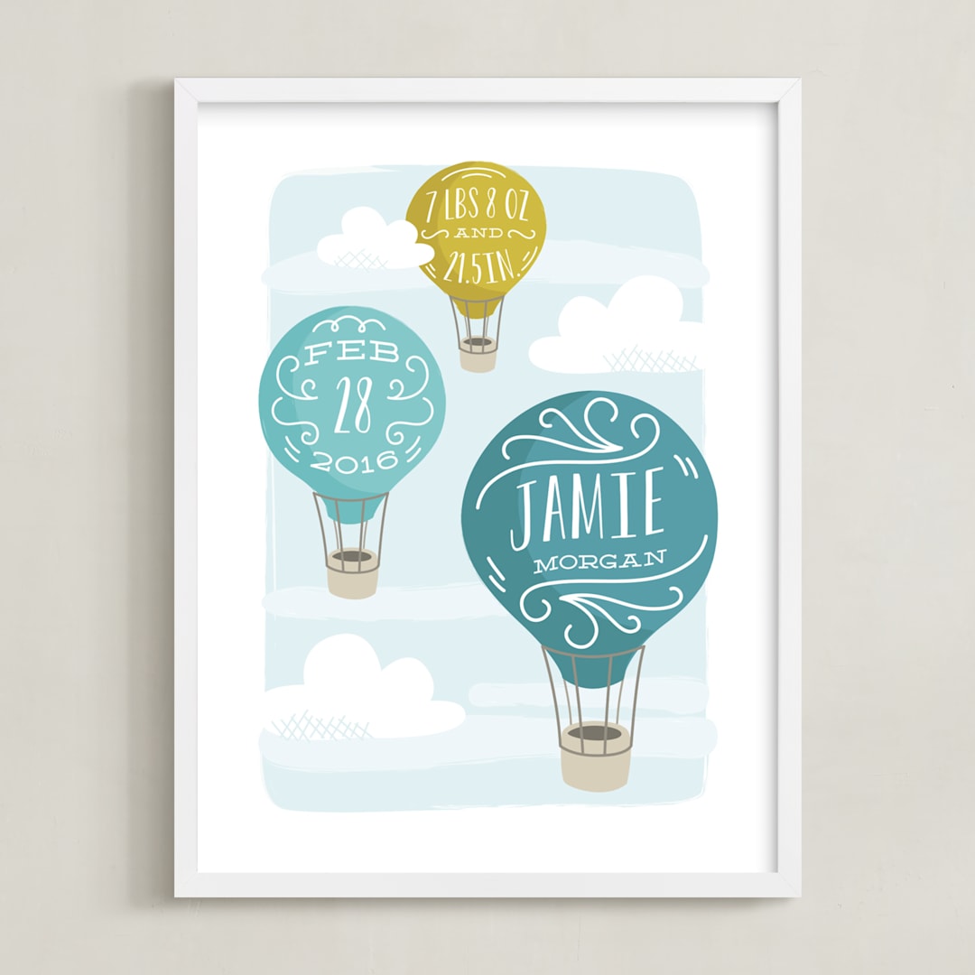 "Up and Away" - Personalized Art Print in Teal by Laura Hankins - Framed