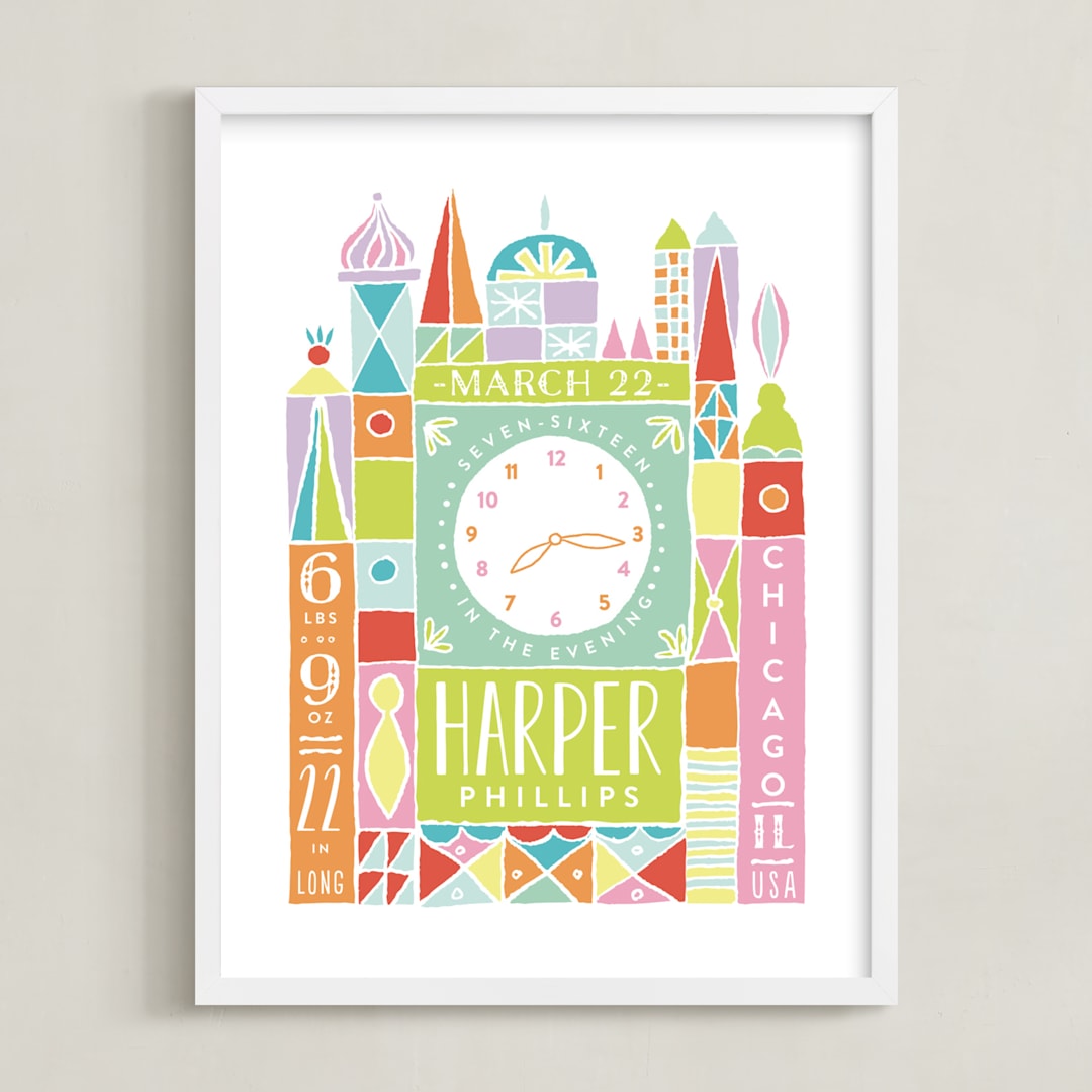 "Welcome to the World" - Personalized Art Print in Pastels by Shiny Penny Studio - Framed