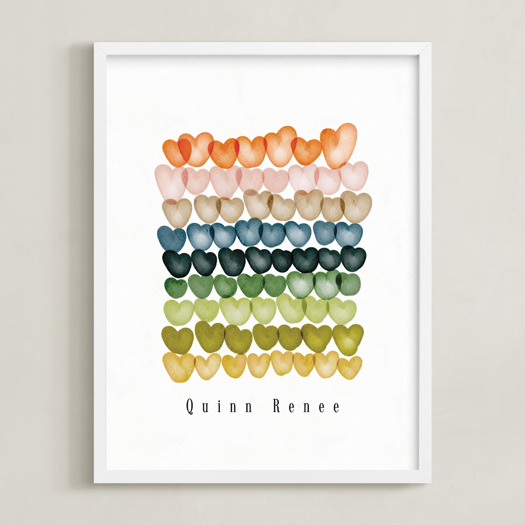 "My heart is full" - Personalized Art Print in Peach by Britt Mills - Framed