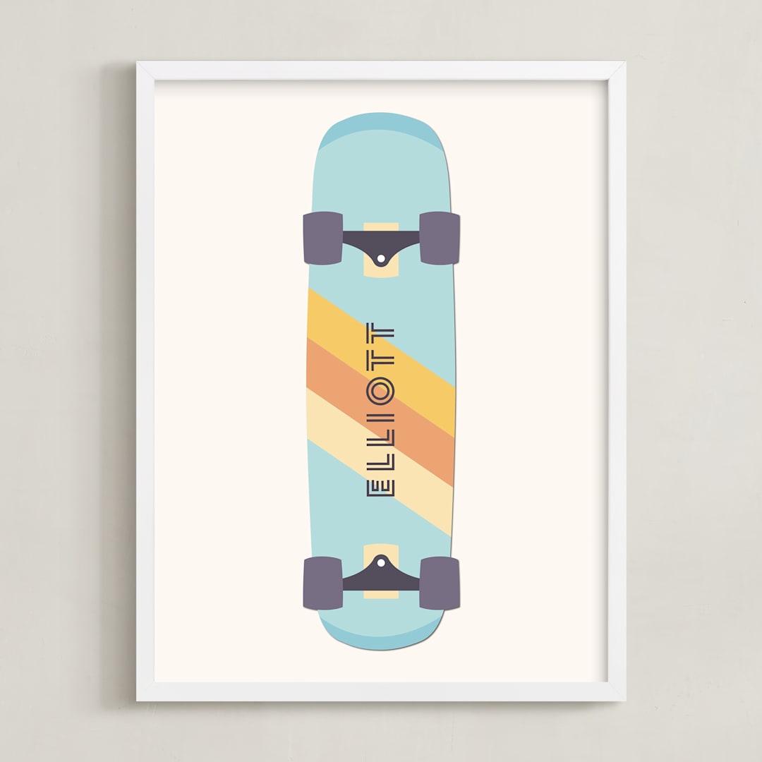 "Skateboard" - Personalized Art Print in Sky by David Michuki - Framed