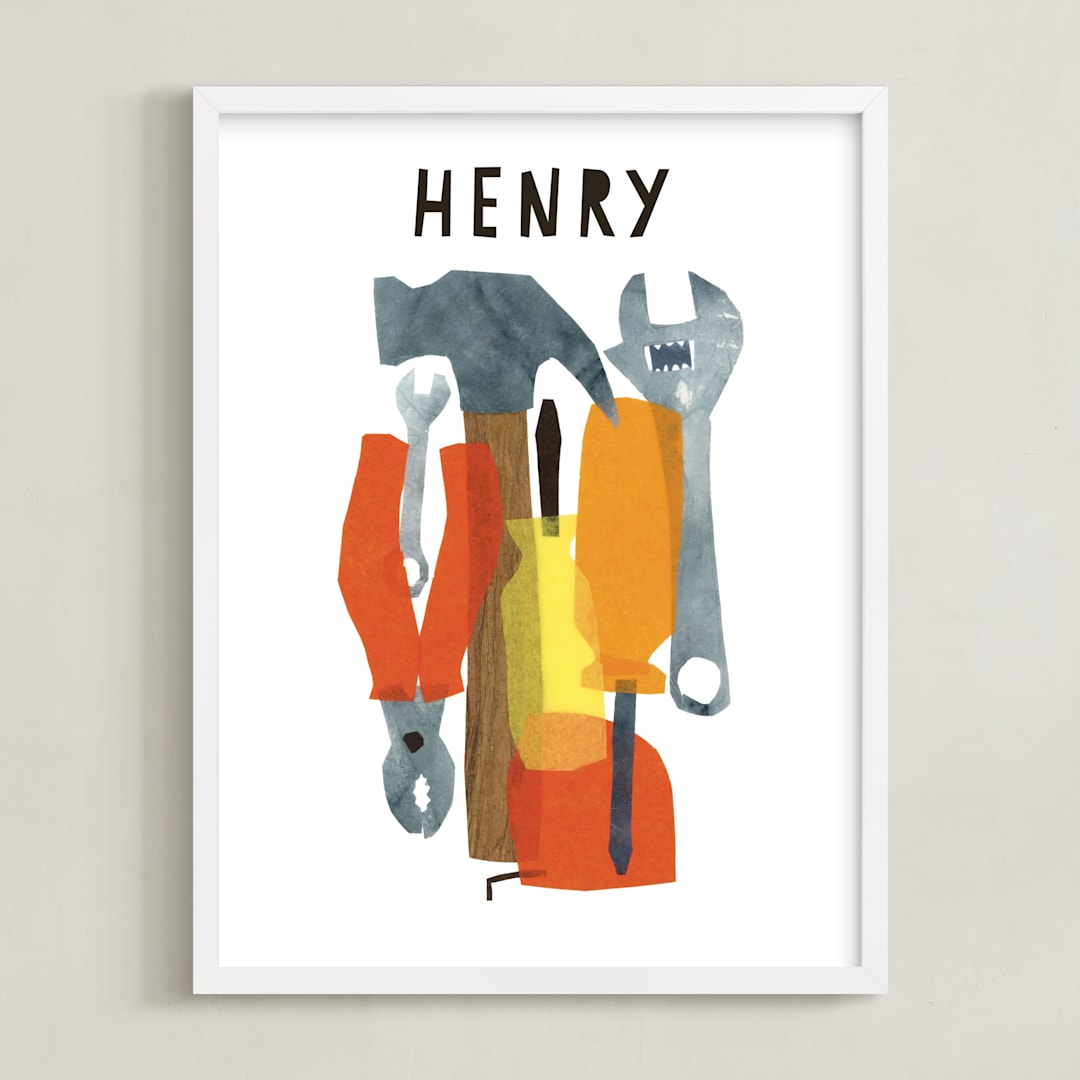 "Tools Collage" - Personalized Art Print in Steel by Mia Posada - Framed