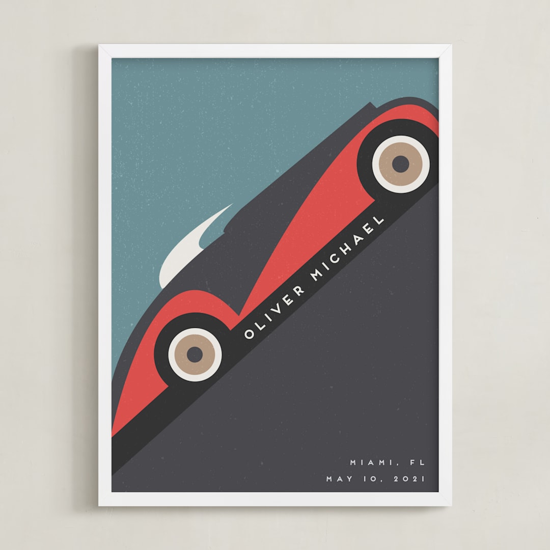 "Motorcar" - Personalized Art Print in Crimson by Maria Alou - Framed