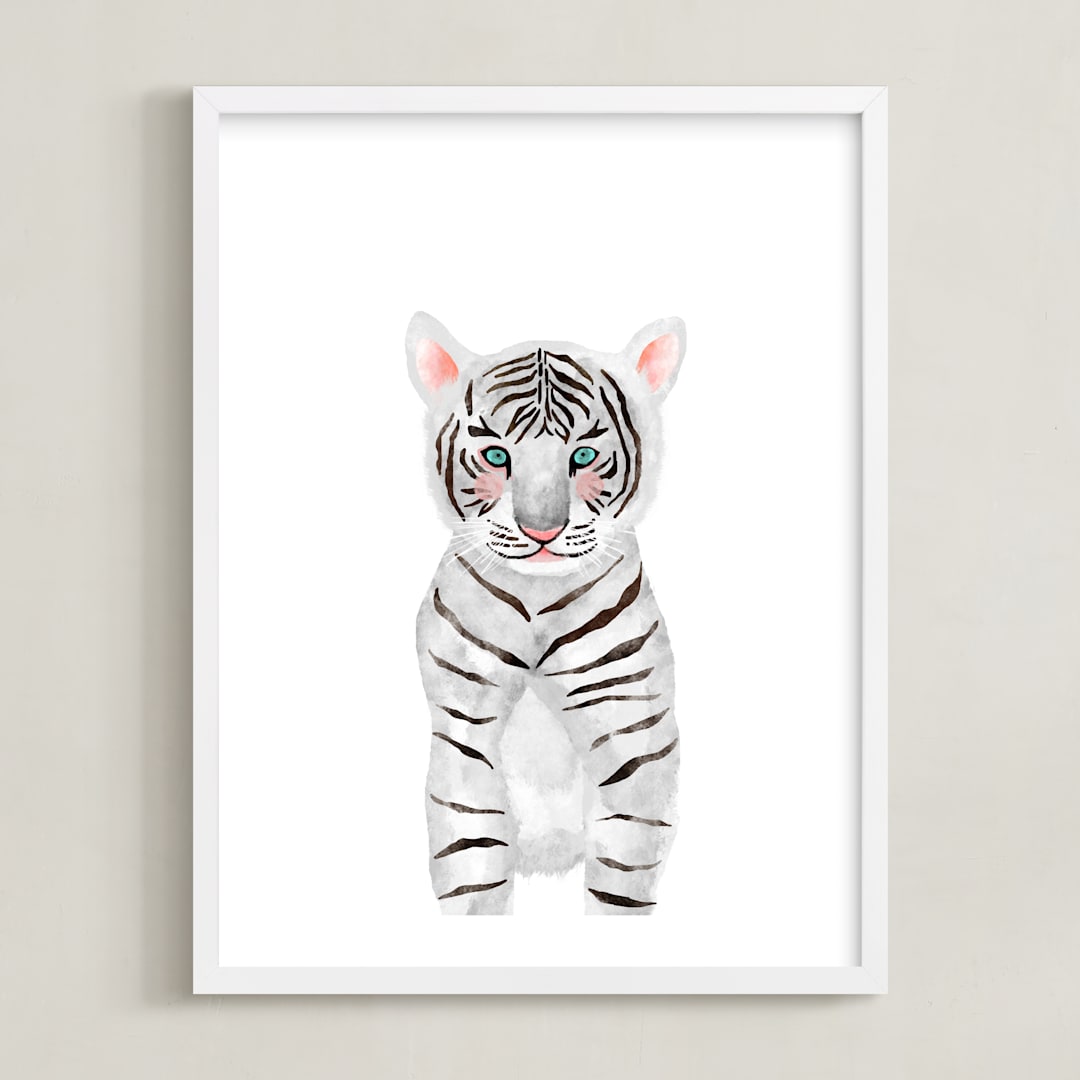 "baby animal.tiger" - Art Print in white by Cass Loh - Framed