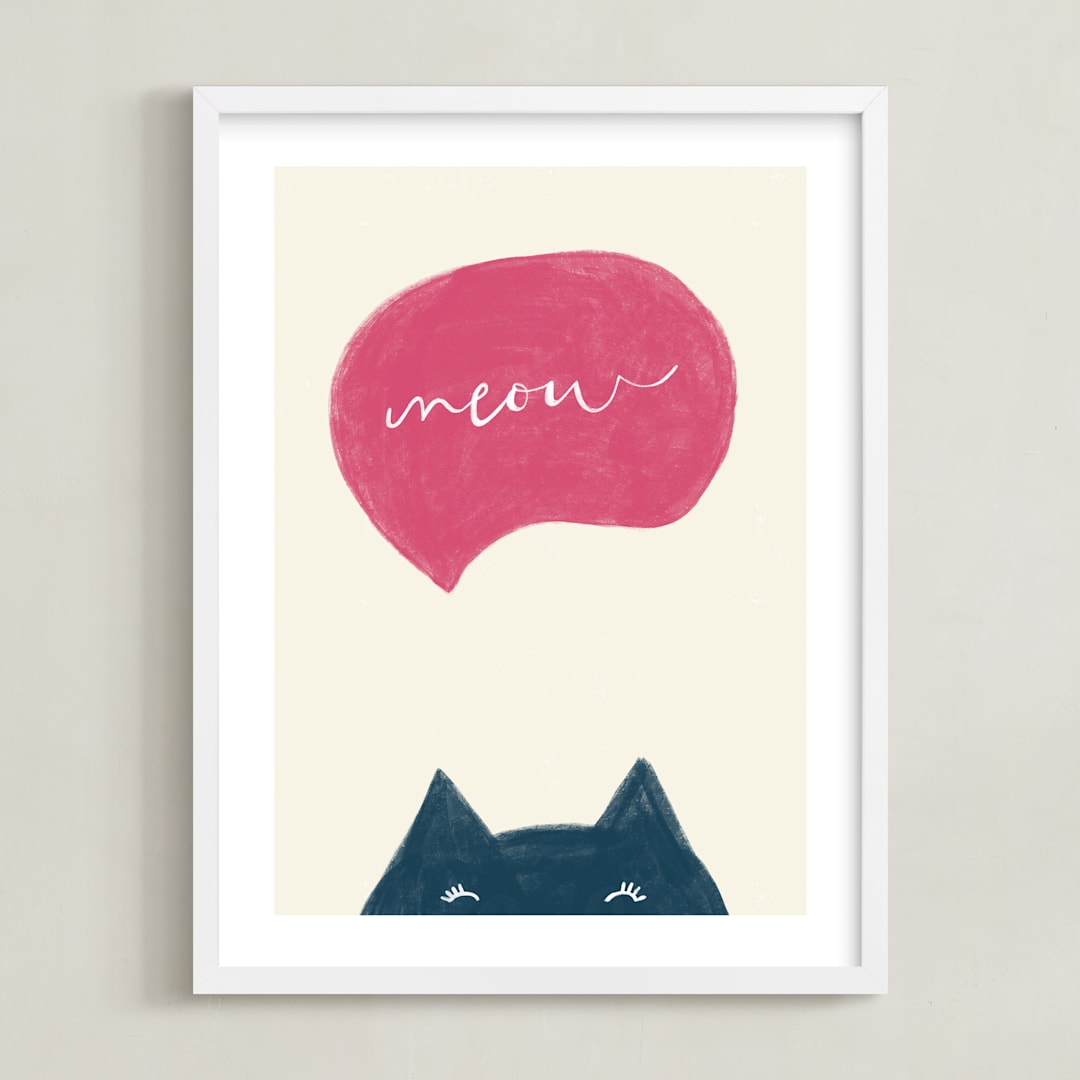 "Meow Meow" - Art Print in Pretty Pink by Pixel and Hank - Framed