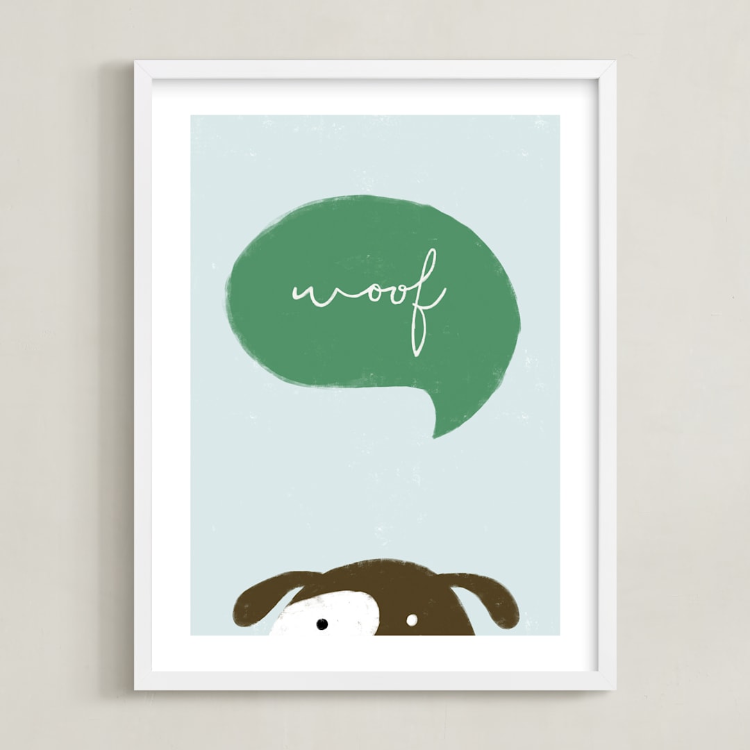 "Woof" - Art Print in Grass Green by Pixel and Hank - Framed