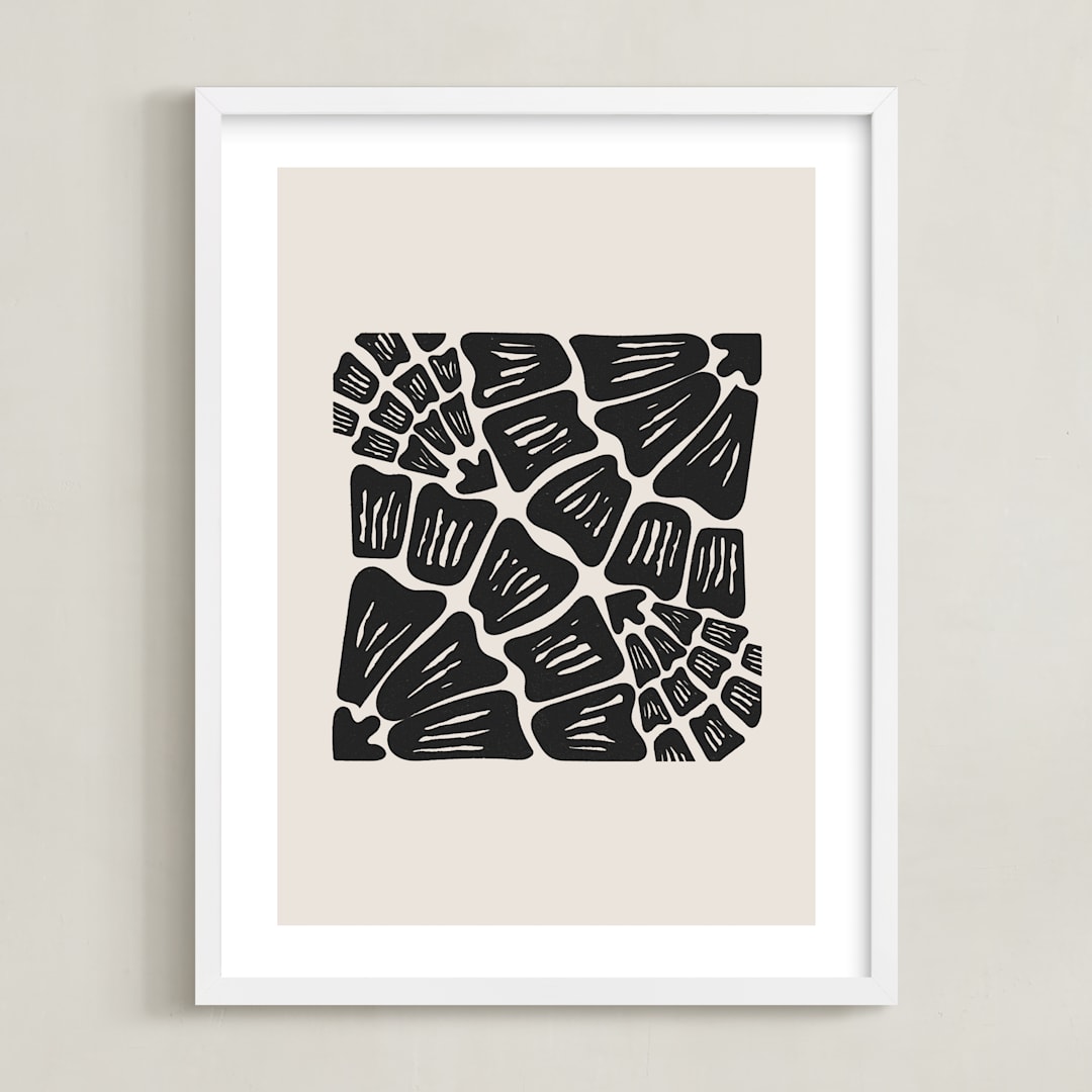 "Funky Floral" - Art Print in Sand by Carolyn Hunt - Framed