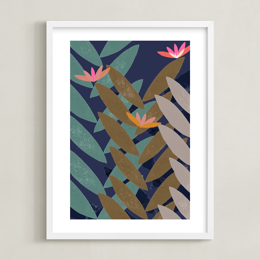 "Bromelias" - Art Print in blue night by Bethania Lima - Framed