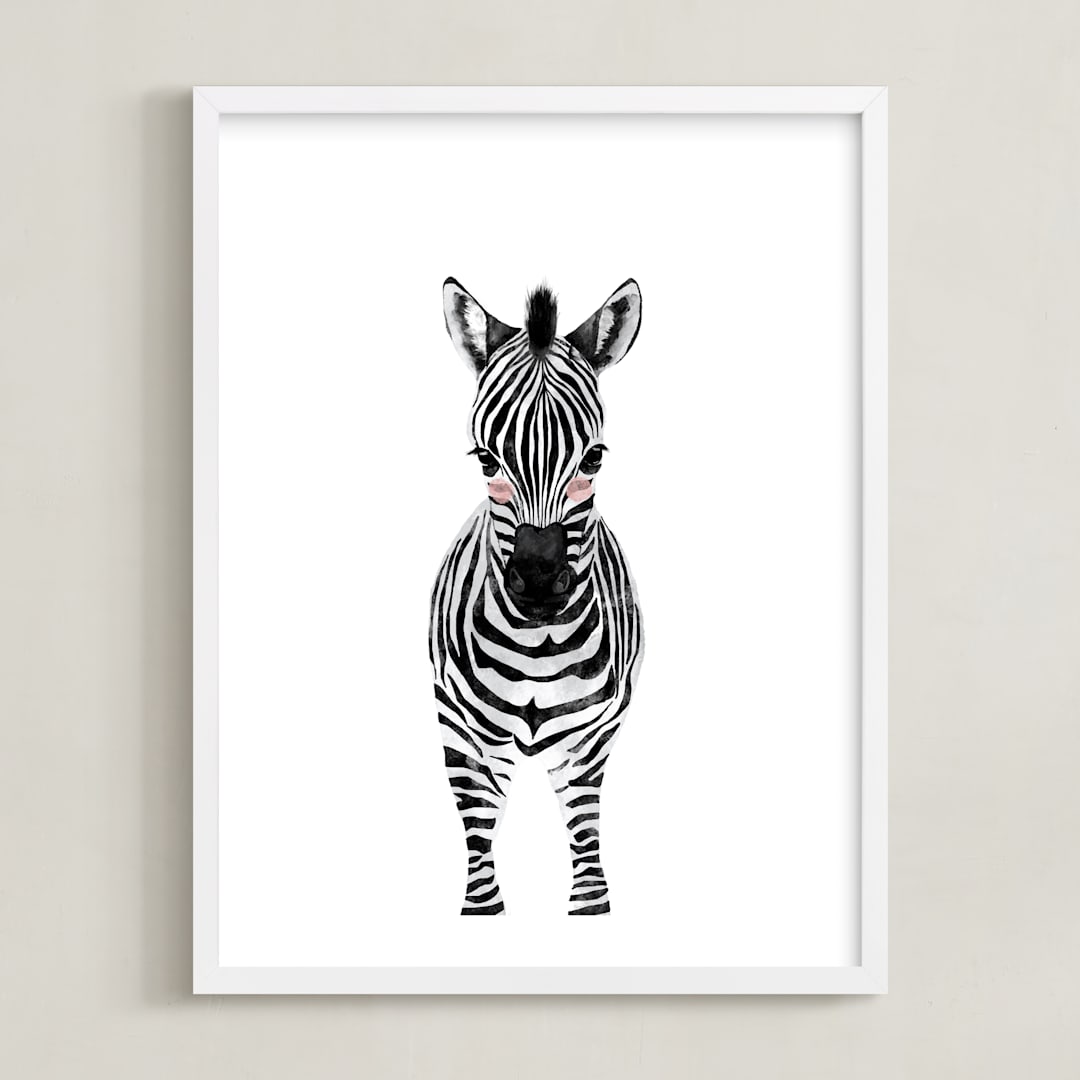 "baby animal.zebra" - Art Print in black by Cass Loh - Framed