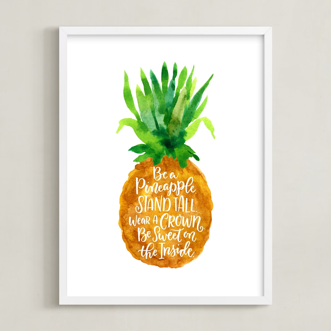 "Be A Pineapple" - Art Print in Golden Brown by Laura Bolter - Framed