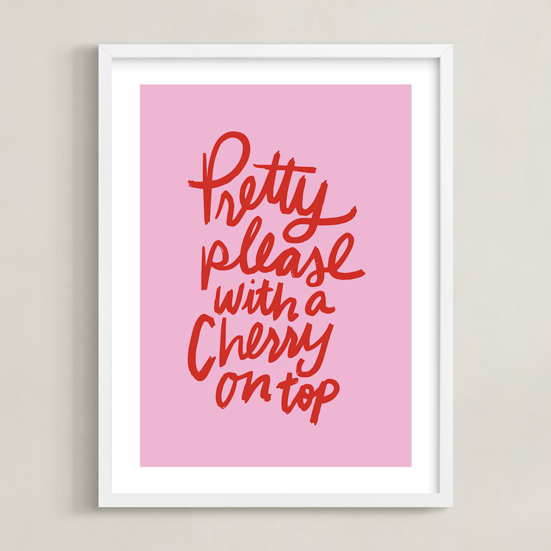 "Cherry on Top" - Art Print in Bubble Gum by Inkblot Design - Framed