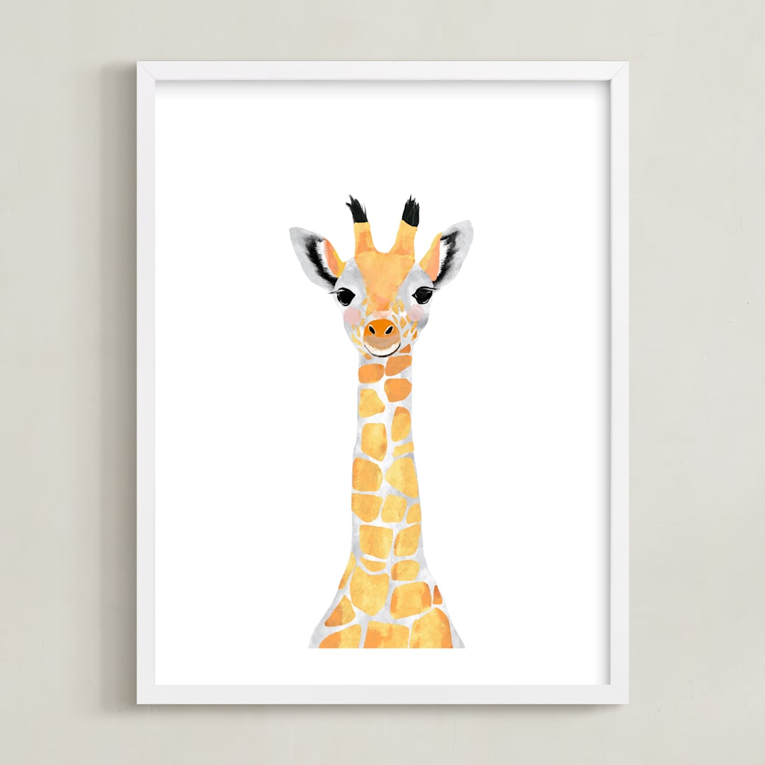 "baby animal.giraffe" - Art Print in merigold by Cass Loh - Framed