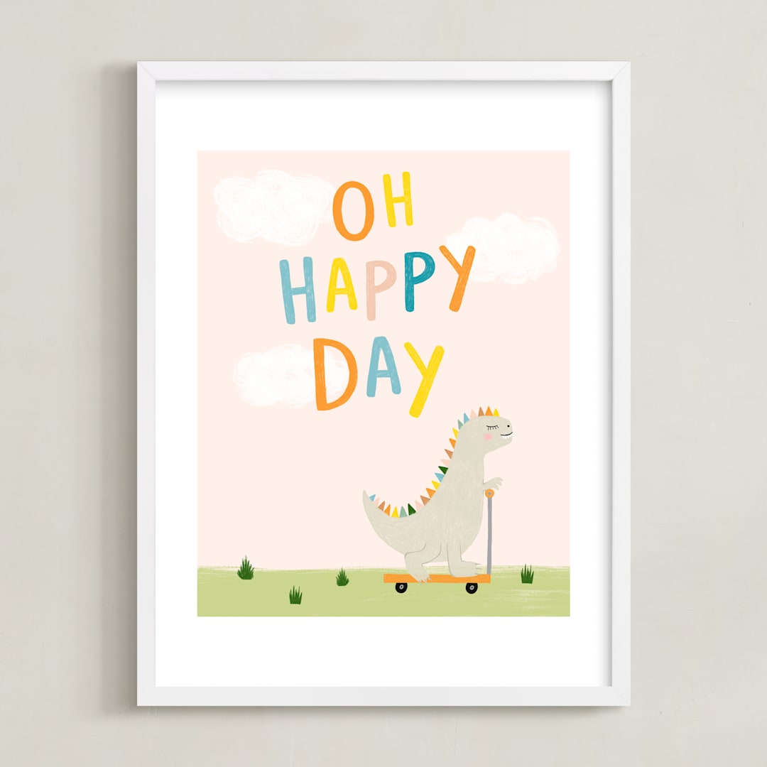 "Oh Happy Day" - Art Print in Baby Peach by Juliana Zimmermann - Framed