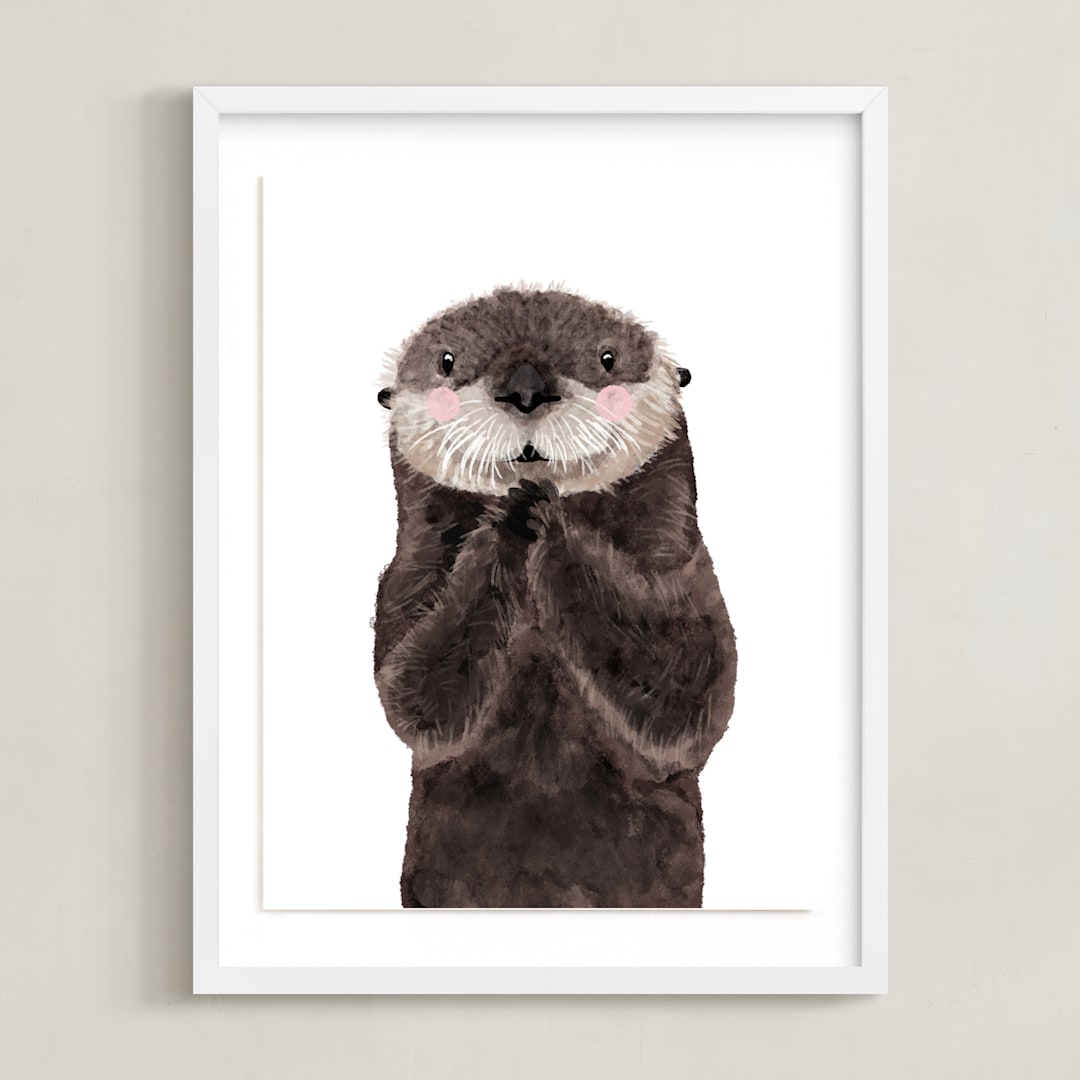 "Baby Animal Sea Otter" - Art Print in Coffee by Cass Loh - Framed