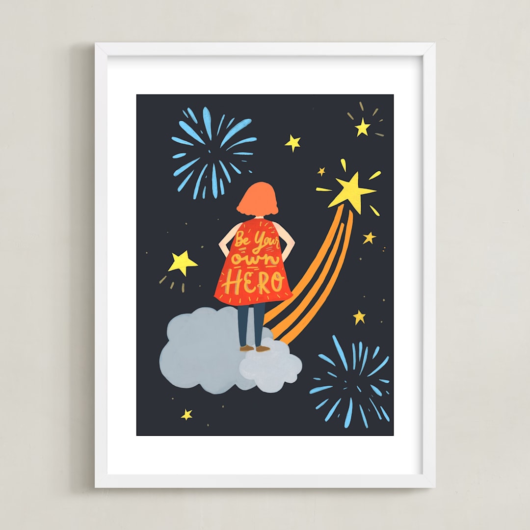 "Little Hero" - Art Print in Navy Blue by Candace Wiant - Framed