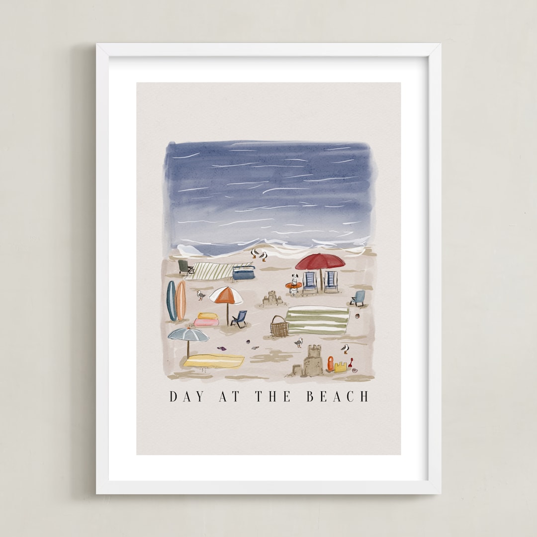 "Day at the Beach" - Art Print in Sand by Britt Mills - Framed