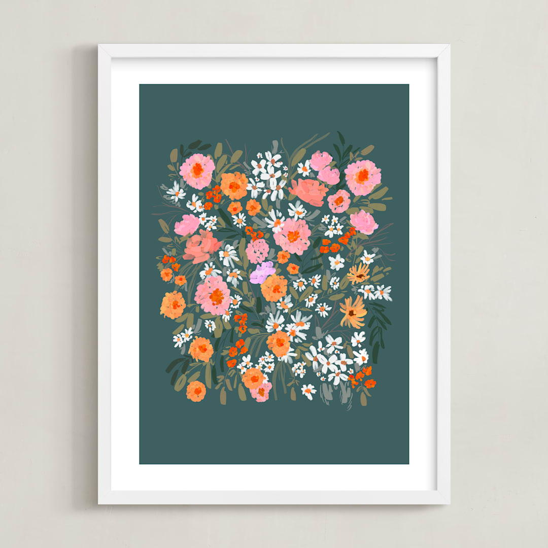 "Picking Wildflowers" - Art Print in Garden Green by Britt Mills - Framed