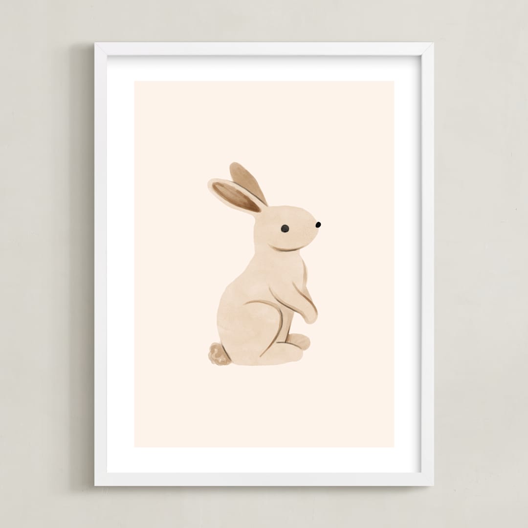 "Baby Rabbit" - Art Print in Beige by Vivian Yiwing - Framed