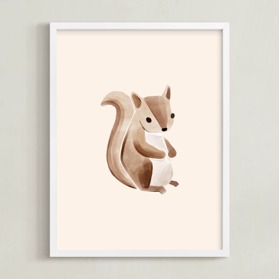 "Baby Squirrel" - Art Print in Beige by Vivian Yiwing - Framed