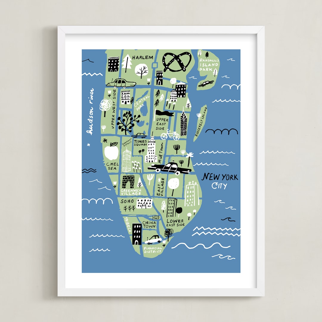 "I love New York" - Art Print in Ocean Blue by Jordan Sondler - Framed