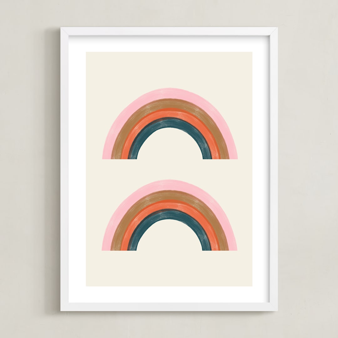 "Double Vintage Rainbow" - Art Print in Delicate Pink by Emanuela Carratoni - Framed