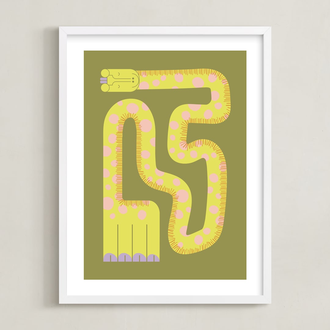 "Twisty Giraffe" - Art Print in Moss by Ampersand Design Studio - Framed
