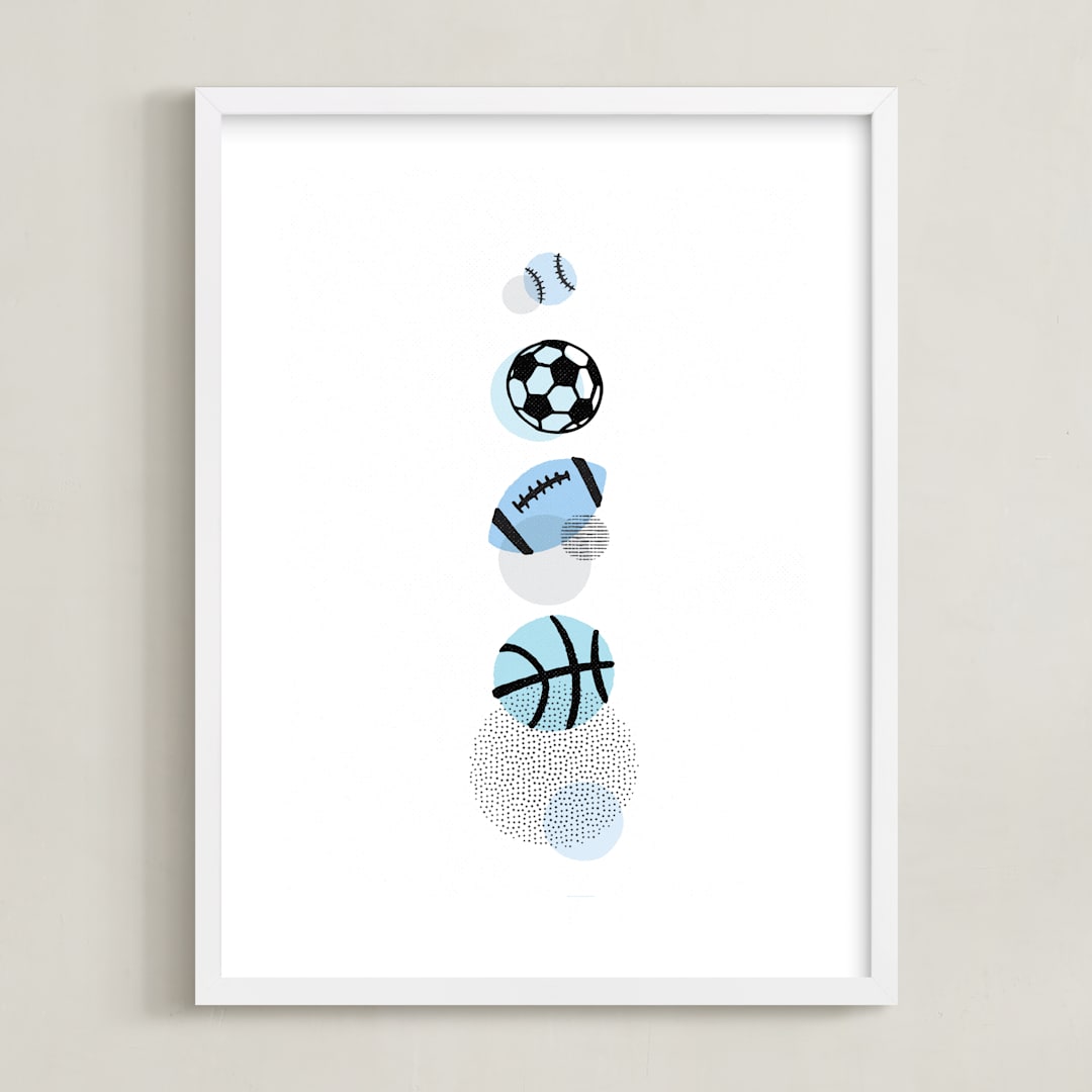 "Pop Art Sports" - Art Print in Periwinkle by Jessie Steury - Framed