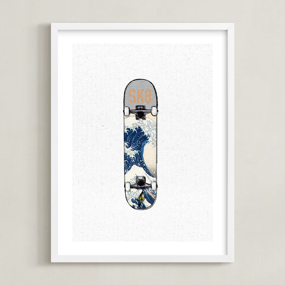 "SK8 Deck - Wave" - Art Print in Blues and Grays by Celeste Duffy - Framed