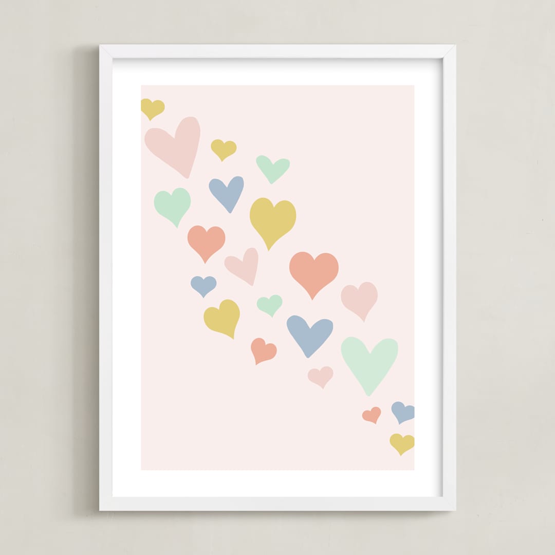 "wave of love" - Art Print in Charming Pink by Kasia Labocki - Framed