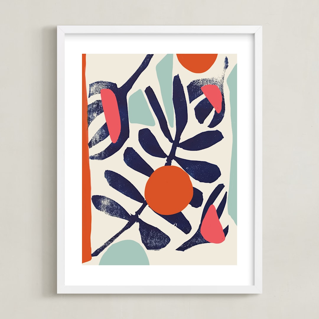 "Garden Remixed and Reimagined" - Art Print in Midnight Blue by Deborah Velasquez - Framed