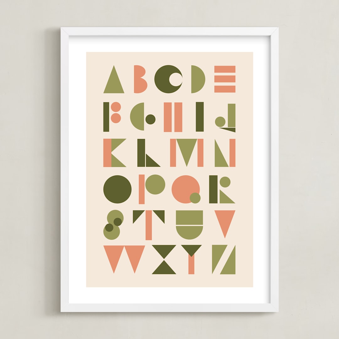 "Mod Alphabet" - Art Print in Olive by Morgan Kendall - Framed