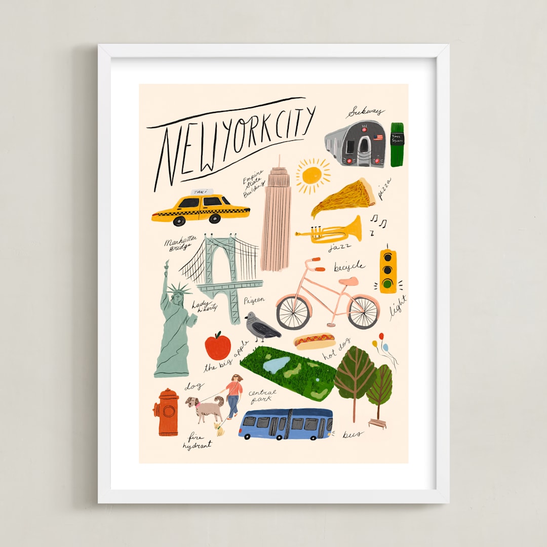 "NYC" - Art Print in Manhattan Cream by Sierra Lee - Framed