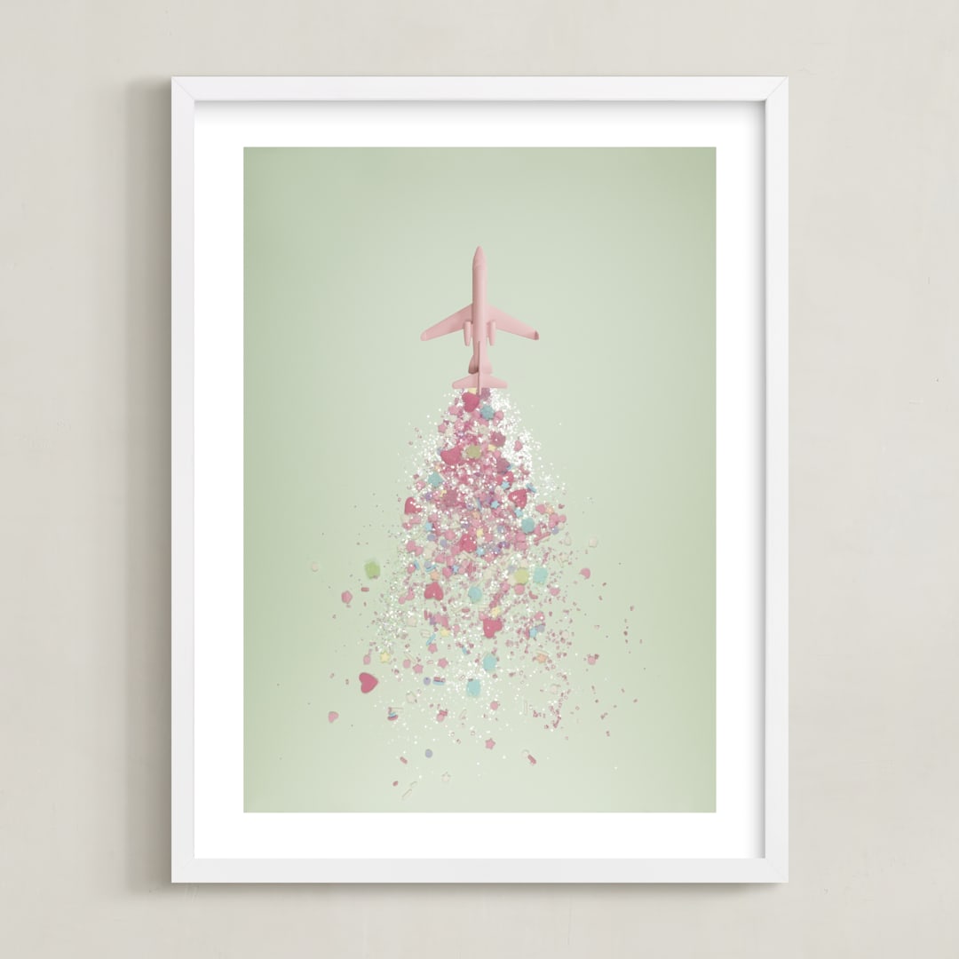 "Go All the Places" - Art Print in Pink on Mint by Chill Day Studio - Framed