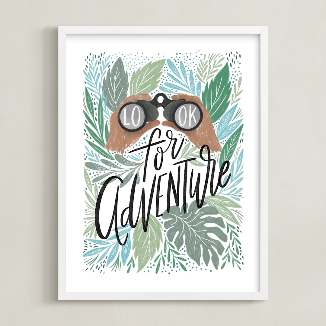 "Look for Adventure" - Art Print in Cool Greens by Alethea and Ruth - Framed