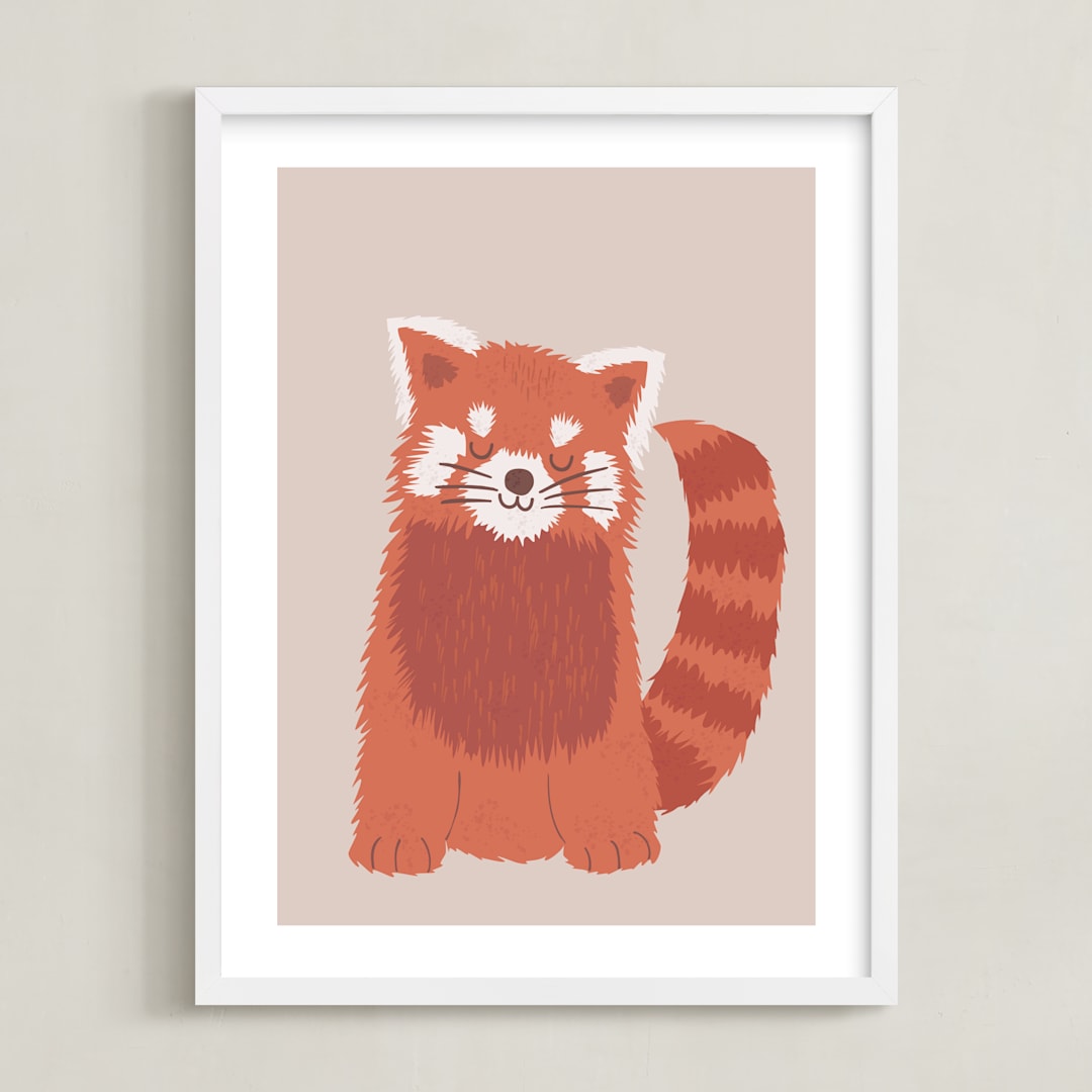 "Sleepy Red Panda" - Art Print in Tangerine by Jennifer Holbrook - Framed