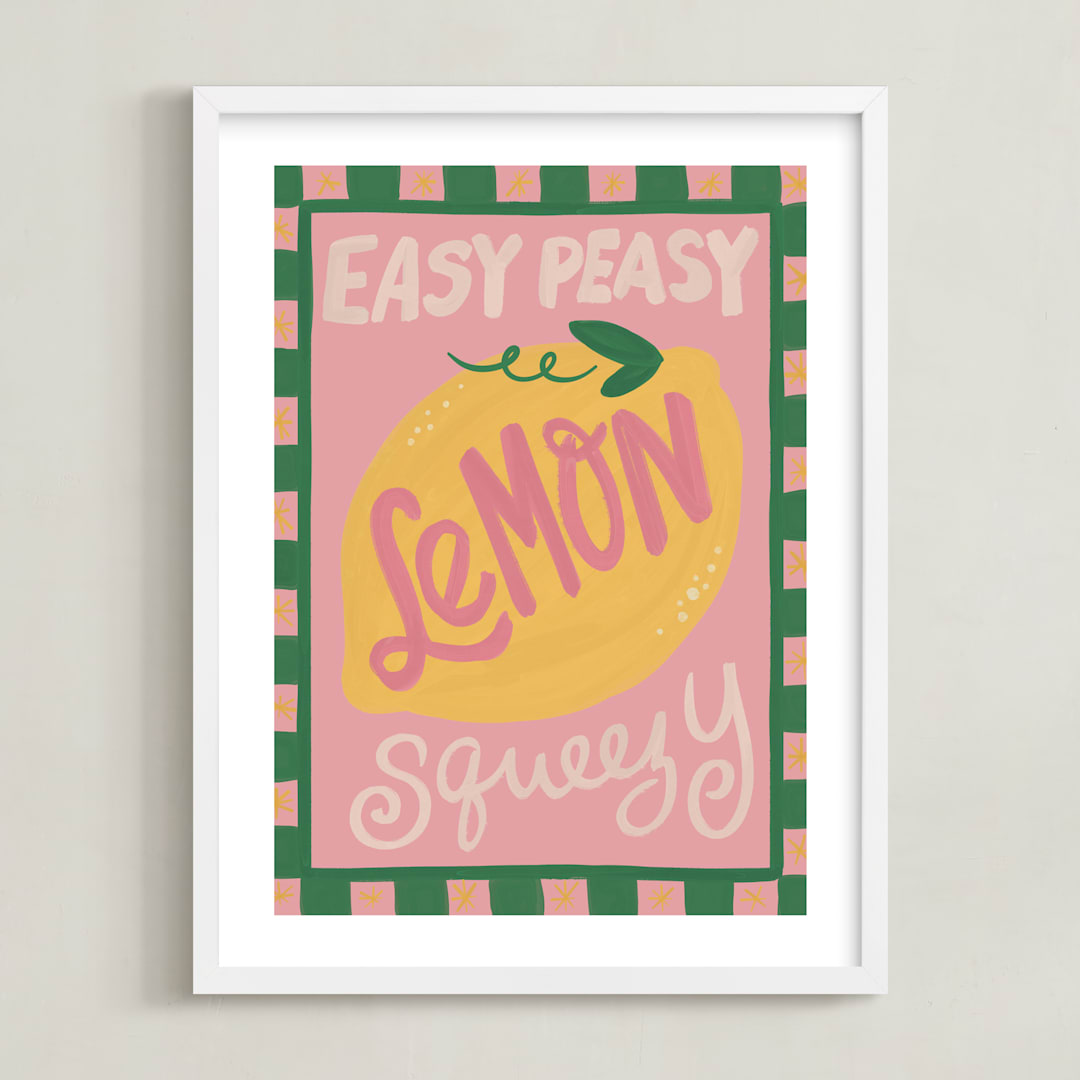 "Piccole Gioie 3" - Art Print in Pink Lemonade by Jenna Holcomb - Framed