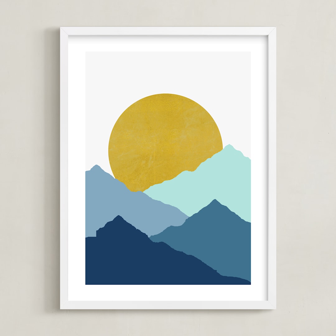 "Mountain Love" - Art Print in Midnight Blue by Sudevi Sen - Framed