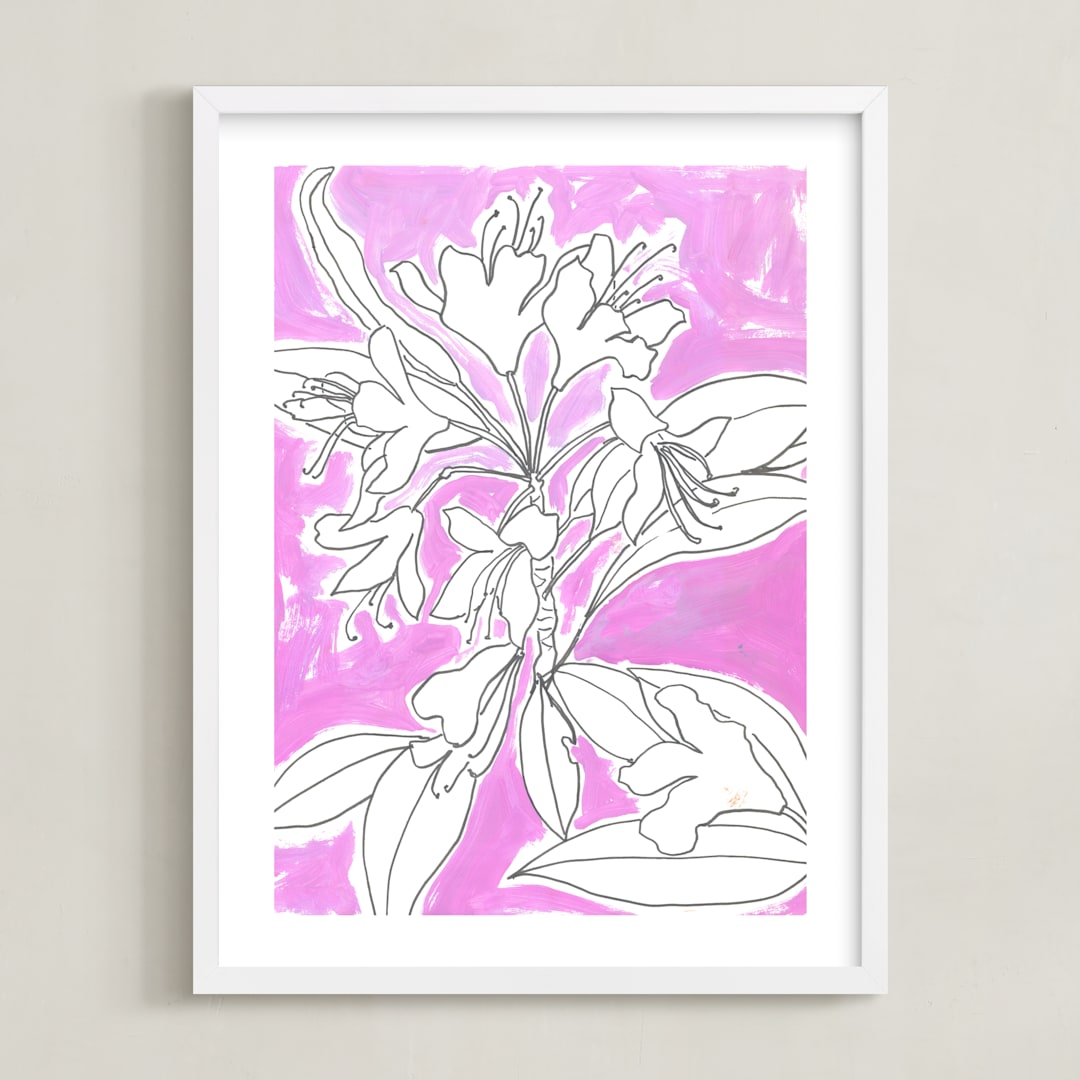 "Lush Botanical Gallery II" - Art Print in Violet Pink Azalea by Lise Gulassa - Framed