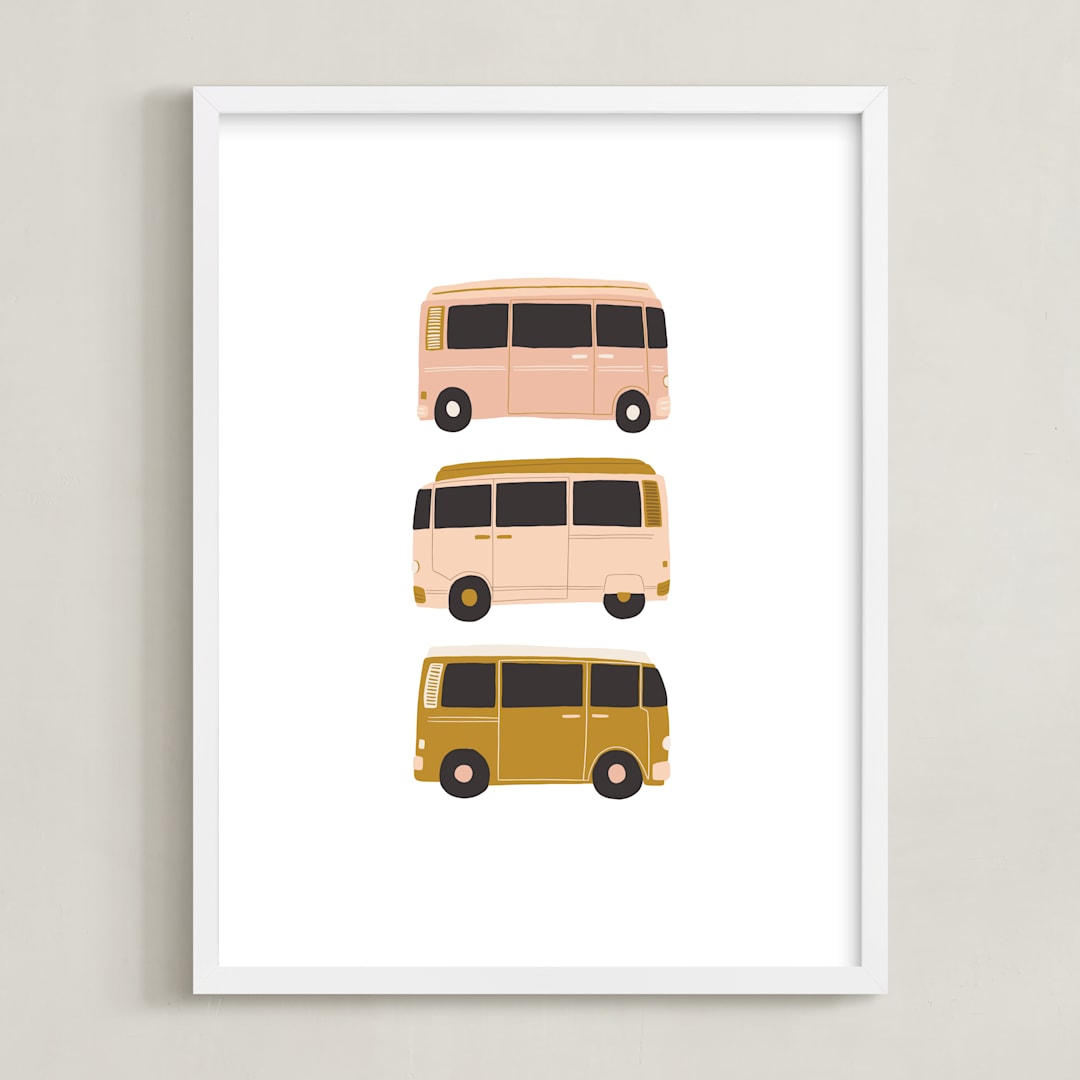 "Vintage Van Crew" - Art Print in Dusty Rose by Alicia Schultz - Framed