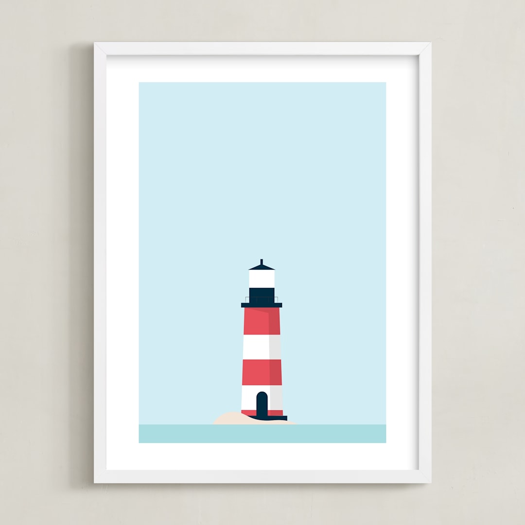 "Sea Side I" - Art Print in Sea Blue by David Michuki - Framed