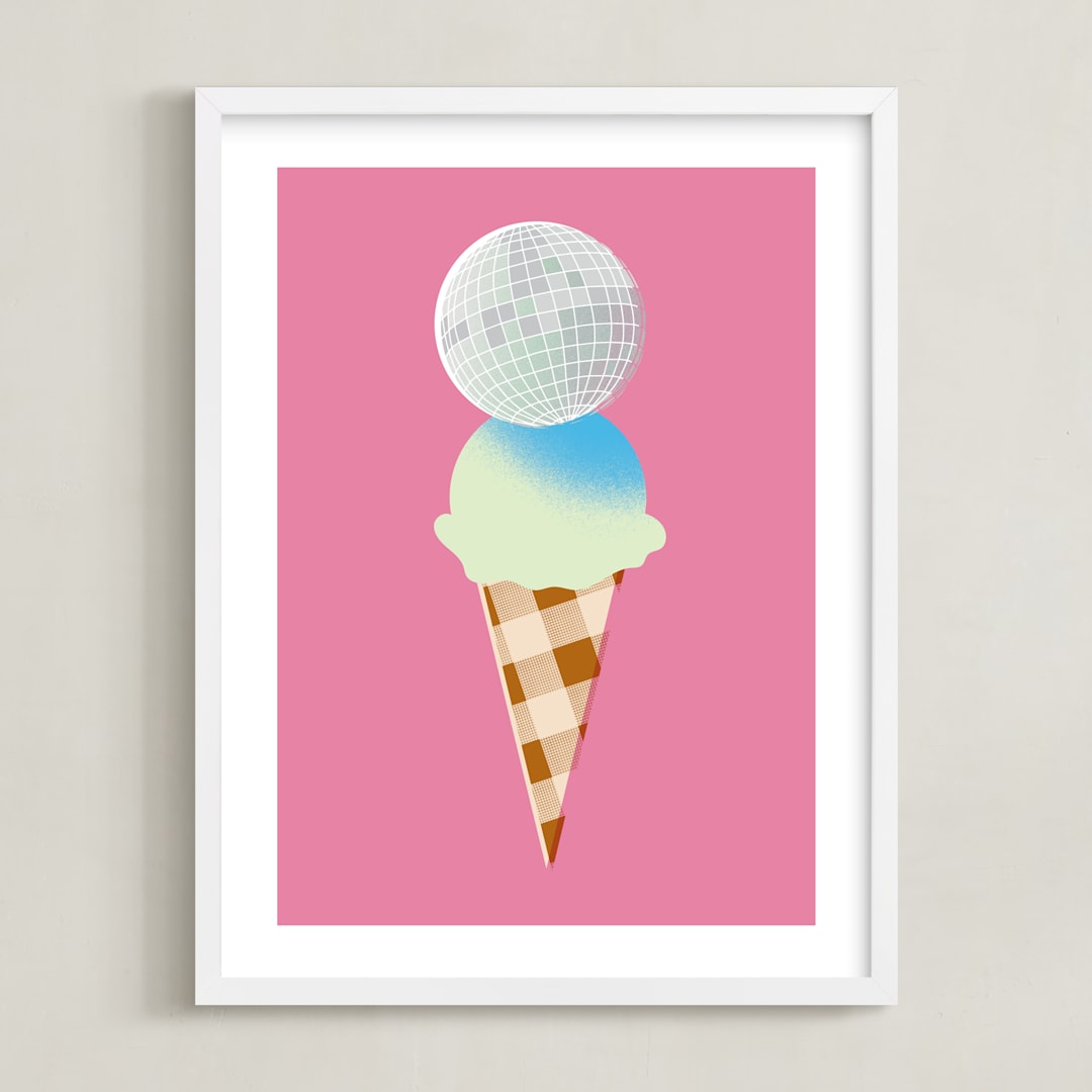 "disco ice cream" - Art Print in Guava by Baumbirdy - Framed