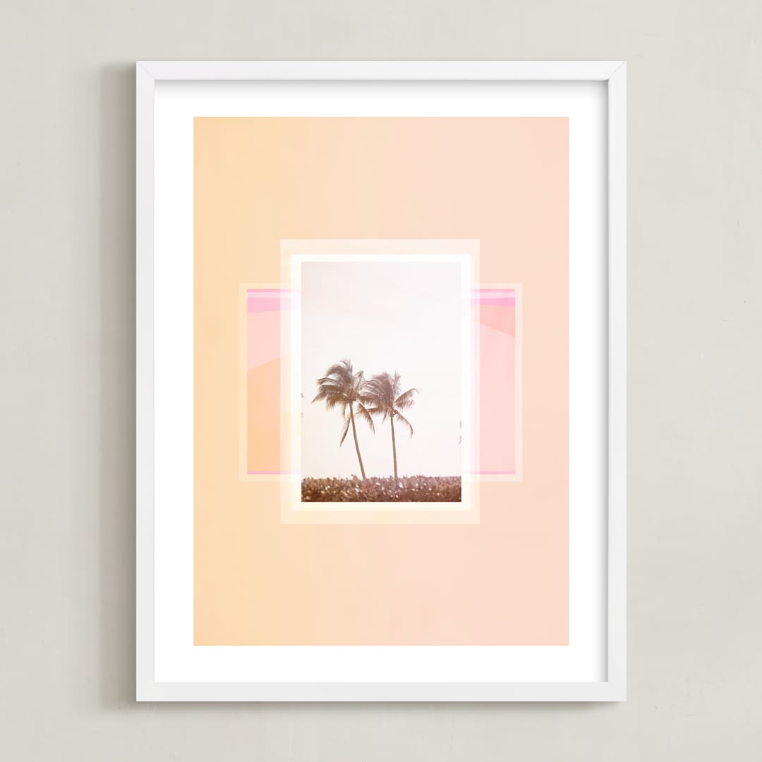 "Sweet summer palms." - Art Print in Peach by Dawn Smith - Framed