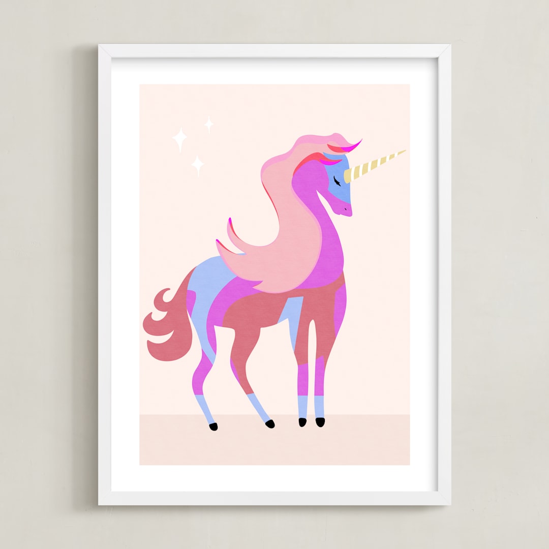 "Unicorns are real" - Art Print in Cotton Candy by Maja Cunningham - Framed