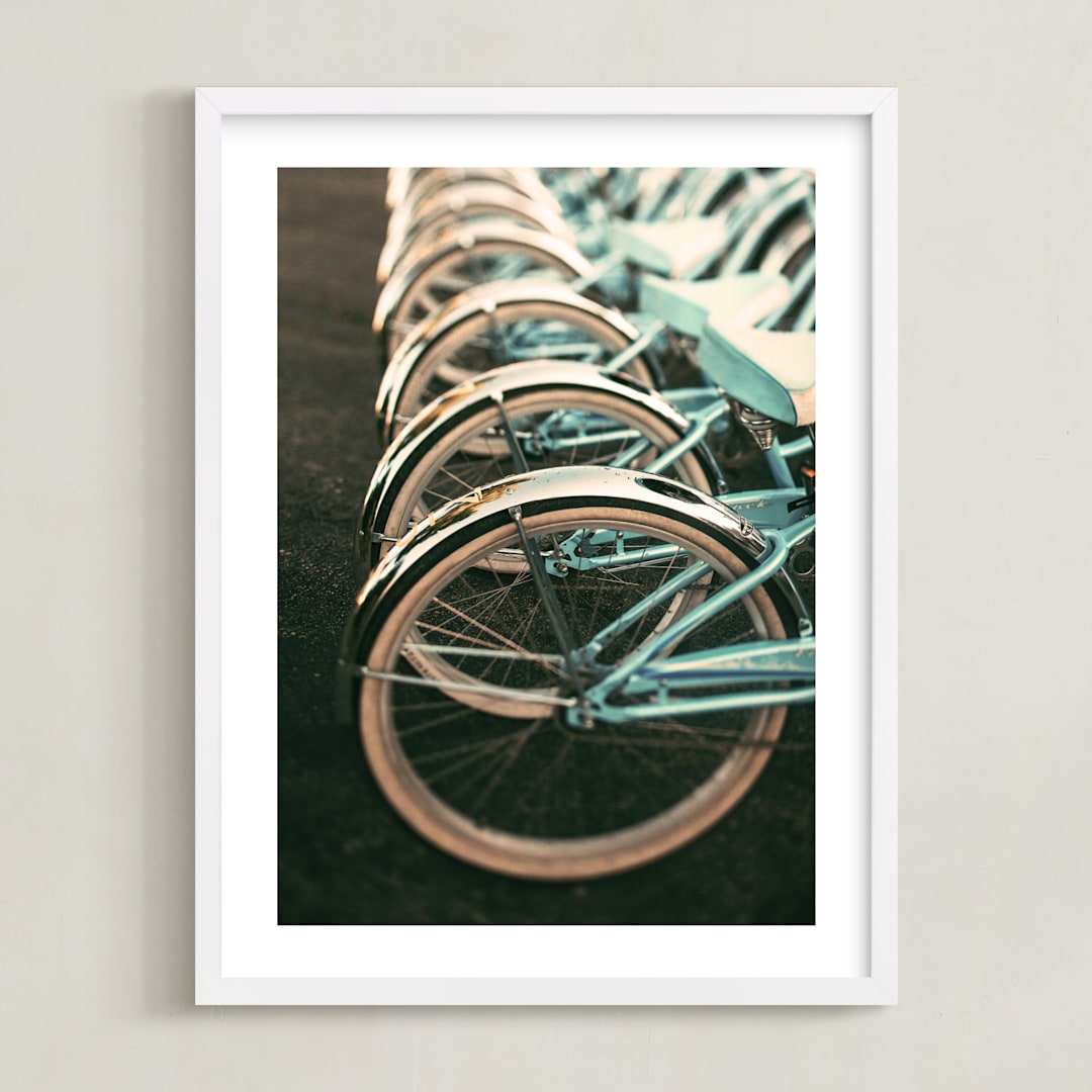 "Let's All Ride" - Art Print in Light Blue by ALICIA BOCK - Framed