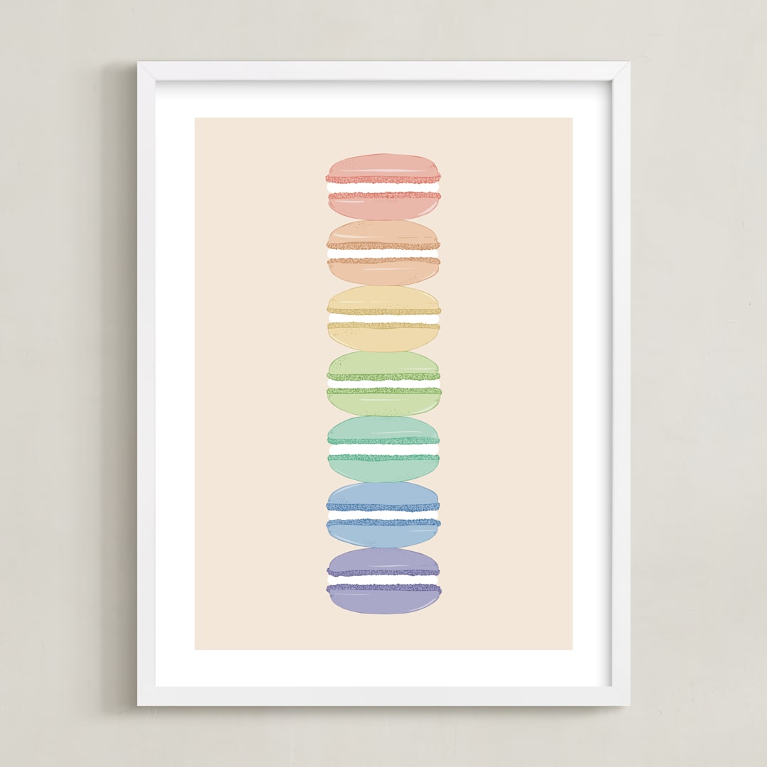 "Rainbow Macarons" - Art Print in Rainbow by Orasie - Framed