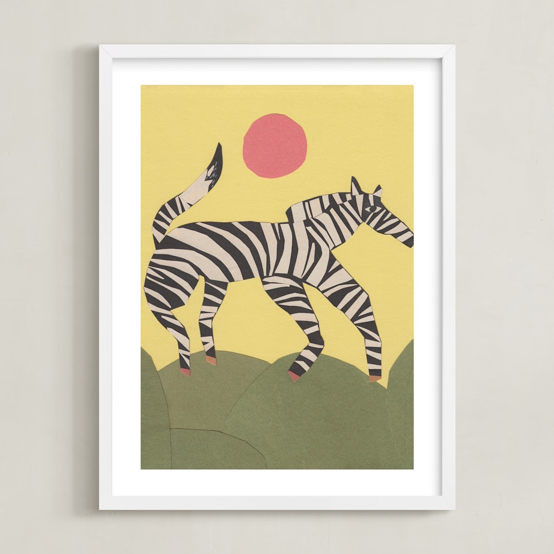 "Black and White Horse" - Art Print in soft yellow sunlight by Elliot Stokes - Framed