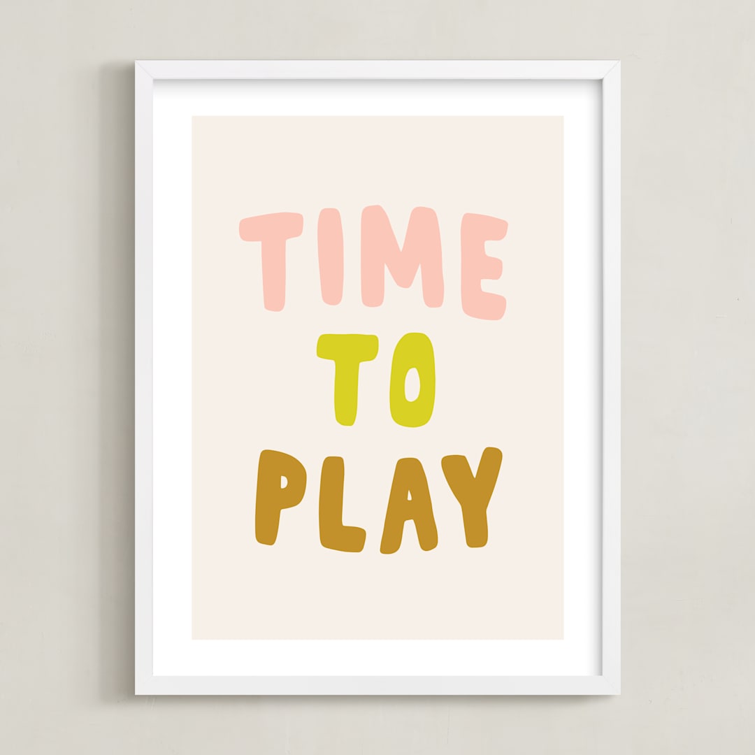 "Time to Play" - Art Print in Peach by Alicia Schultz - Framed