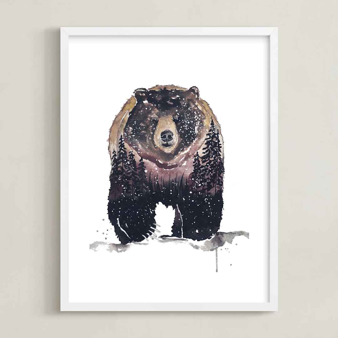"Nature Bear" - Art Print in Brown by Kelsey McNatt - Framed